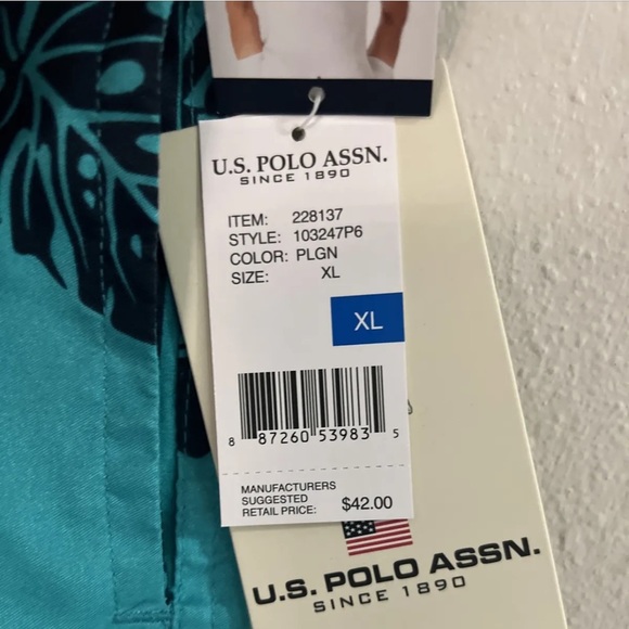U.S. Polo Assn Mens Size XL Teal Leaf Swim Suit Trunks With Pocket NWT - Picture 6 of 7
